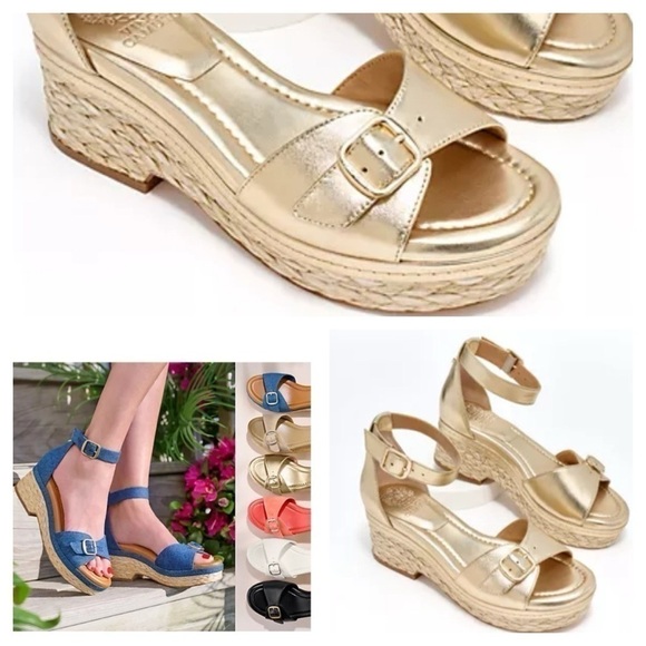 Vince Camuto Adjustable Wedge Sandals - Meterry Gold size 7.5 M - Picture 1 of 14
